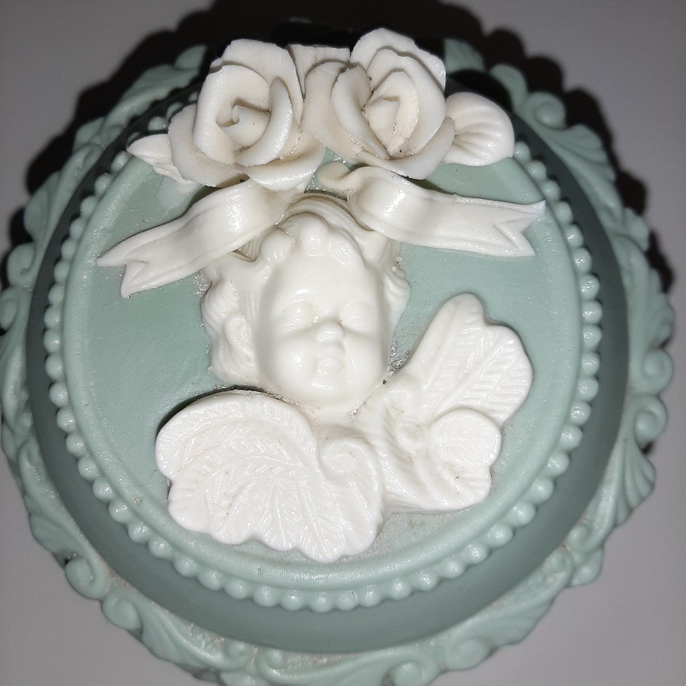 Jasperware Trinket Box with beautiful Cherub